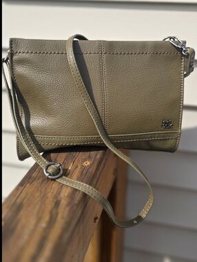 THE SAK Leather Iris Demi Clutch with Adjustable Crossbody Strap Sage Green